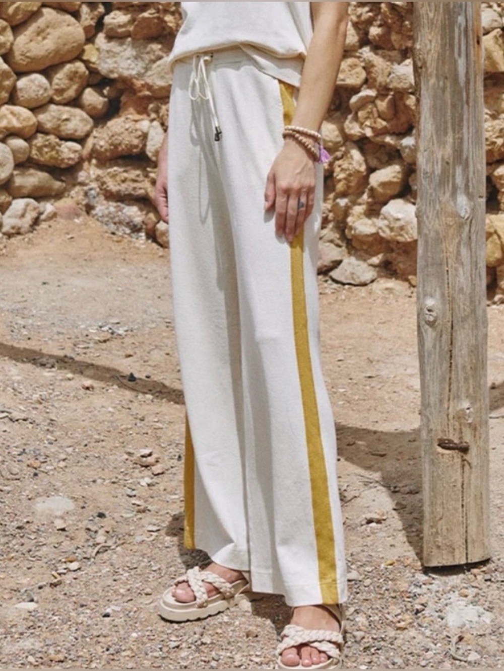 SPELL Soleil Pants in Cream with Yellow Stripe